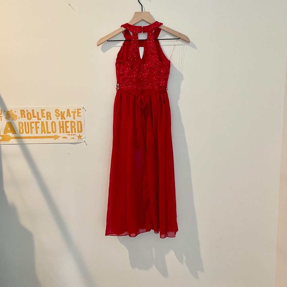 Red Halter Romper Maxi Dress Girls Sparkle Party Special Occasion - Picture 7 of 14